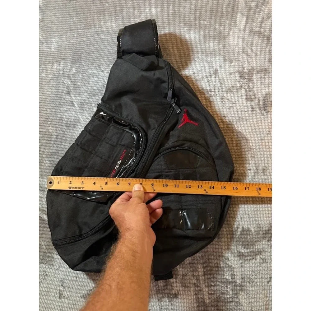 Vintage Jordan Brand Sling Backpack Black Red Jumpman One Shoulder Bag 1113-022